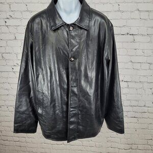 EA Collection Italy Style Black Soft Leather Buttoned Jacket Italy Made Size XXL
